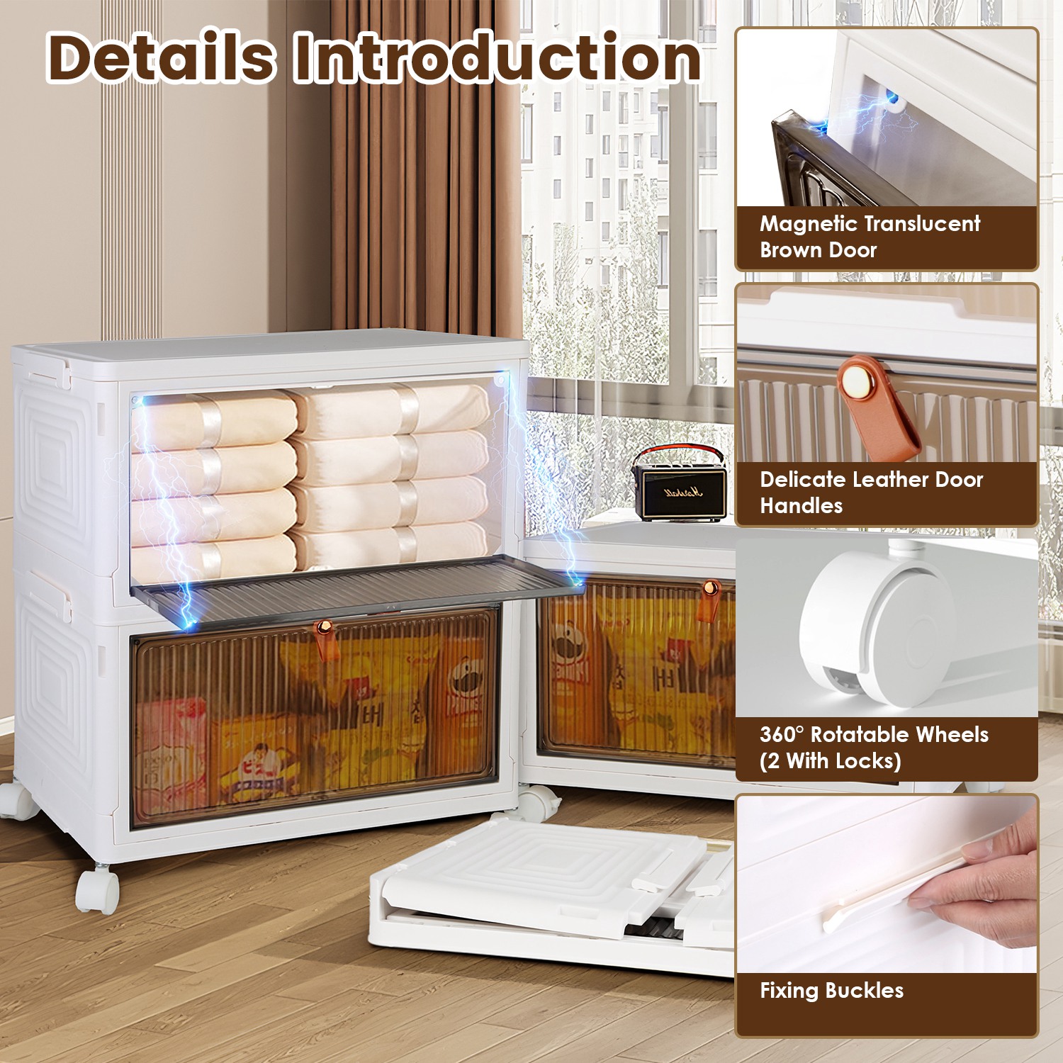 4Pc Foldable Storage Bins With Lid For Home Storage Front Magnetic Door